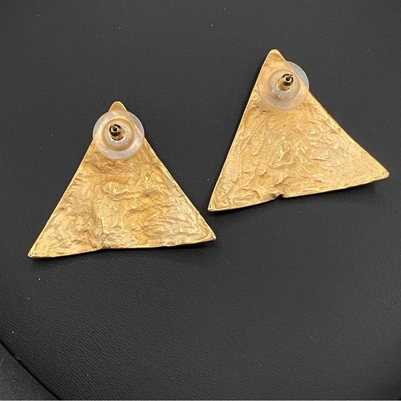 Retro 80s Glam Statement Earrings - Abstract Gold Plated Vintage Earrings - Picture 7 of 9